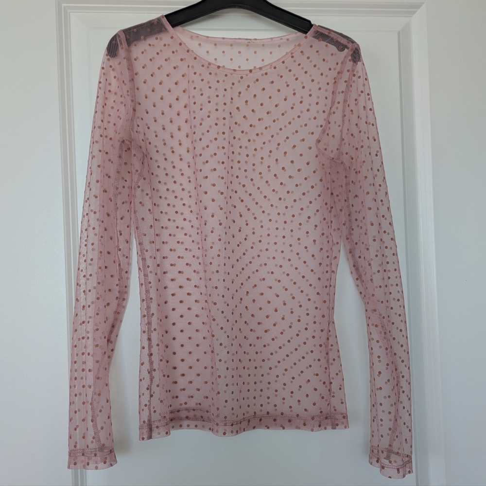 Sheer Pink Polka Dot Long Sleeve Top